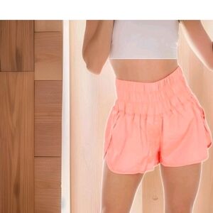 Free People Movement Way Home  Pull On Shorts Small Coral Smocked High Waisted.
